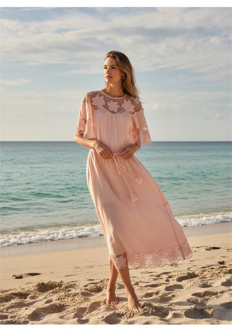 Berenice Ripaya Pink Cotton Maxi Dress with Floral Embroidery and Lace Berenice |  | 22RIPAYAROSE PINK